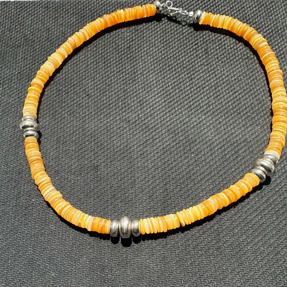 Hand Crafted Jewelry - Hand Crafted Unique Earth “One of a Kind” Yellow Shell $ Sterling Silver Choker